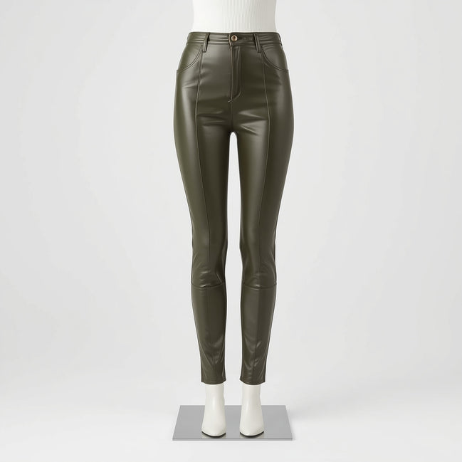Sculpt – Olive Green Women’s Skinny Leather Pants