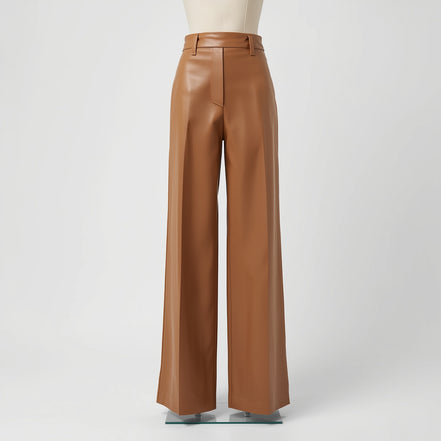 LuxeFlow – Women’s Wide-Leg Leather Trousers