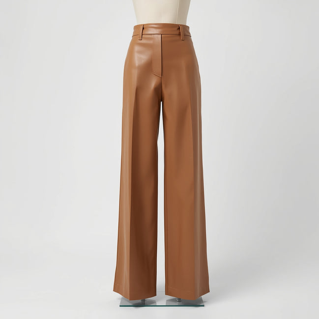 LuxeFlow – Women’s Wide-Leg Leather Trousers