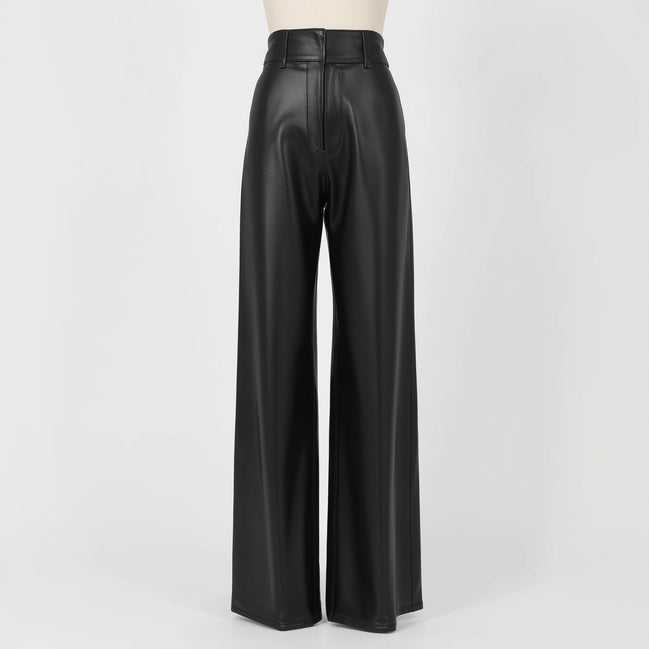 LuxeFlow – Women’s Wide-Leg Leather Trousers