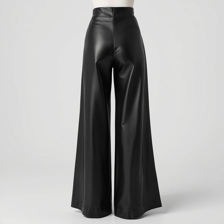 LuxeFlow – Women’s Wide-Leg Leather Trousers