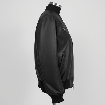 AeroLux – Jet Black Women’s Bomber Leather Jacket