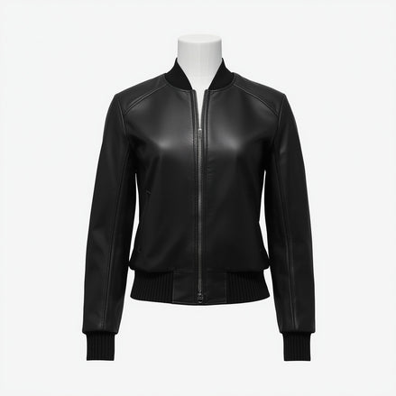 AeroLux – Jet Black Women’s Bomber Leather Jacket