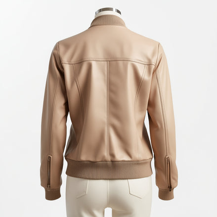 AeroLux – Beige Women’s Bomber Leather Jacket