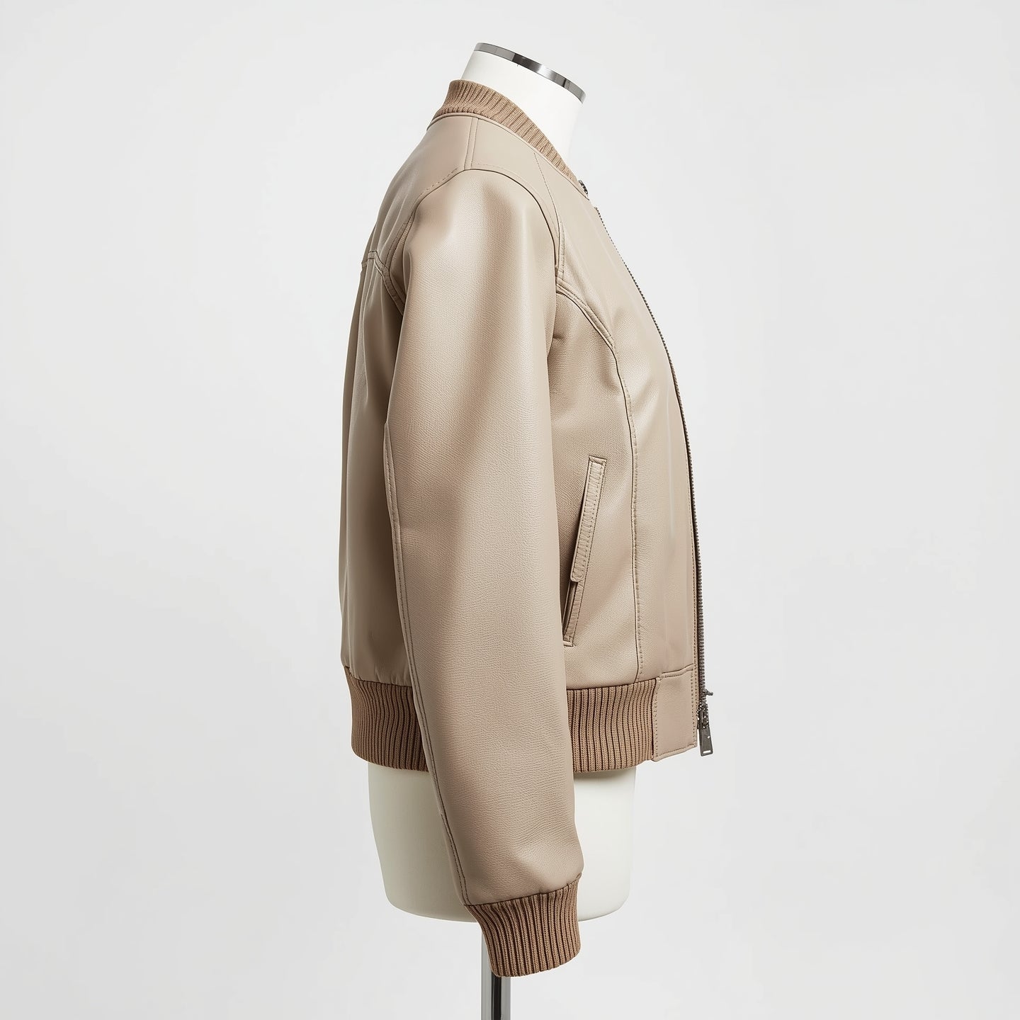 AeroLux – Beige Women’s Bomber Leather Jacket