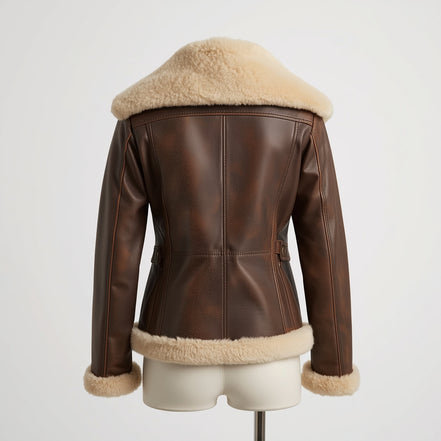 Aurora – Distressed Brown Women’s Shearling Leather Jacket