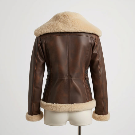 Aurora – Distressed Brown Women’s Shearling Leather Jacket