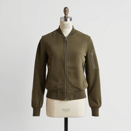 AeroLux – Olive Green Women’s Bomber Leather Jacket