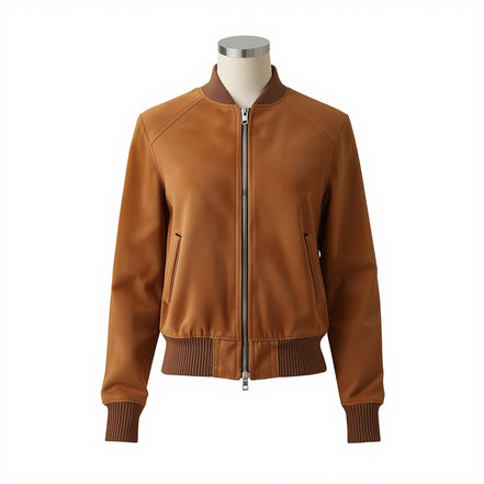 Velour – Tan Brown Women’s Suede Bomber Jacket