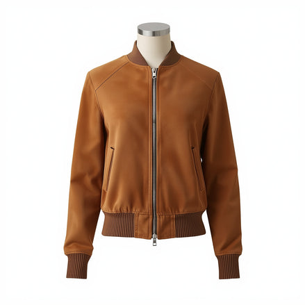 Velour – Tan Brown Women’s Suede Bomber Jacket