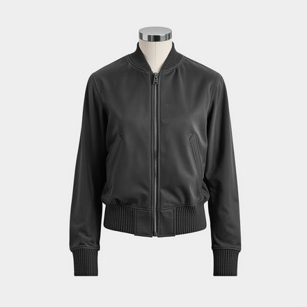 Velour – Charcoal Grey Women’s Suede Bomber Jacket