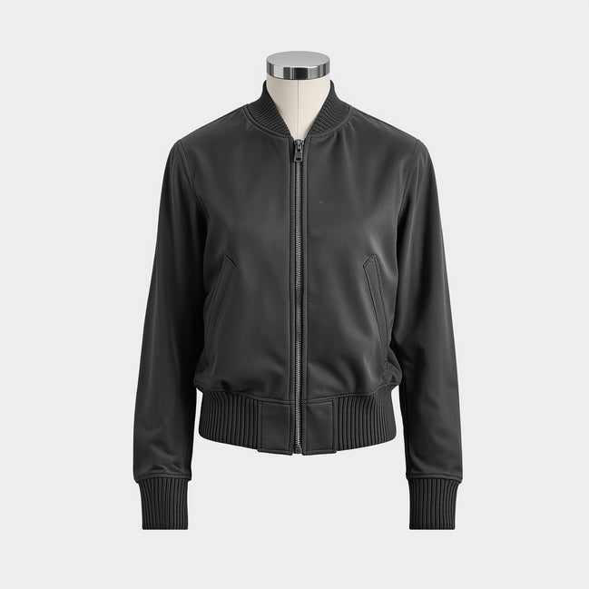 Velour – Charcoal Grey Women’s Suede Bomber Jacket