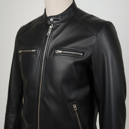 Velocity – Matte Black Café Racer Leather Jacket