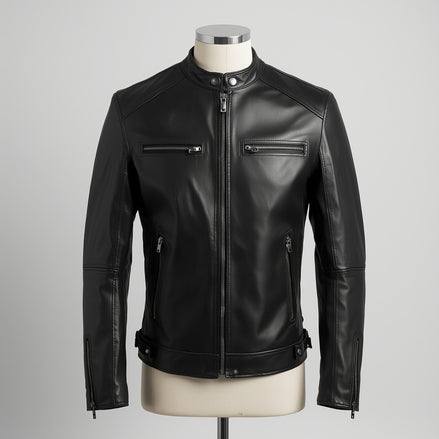 Velocity – Matte Black Café Racer Leather Jacket