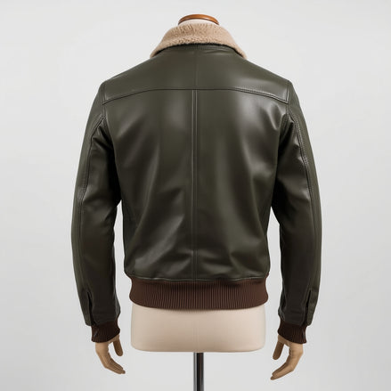 SkyRanger – Olive Green Aviator Bomber Leather Jacket