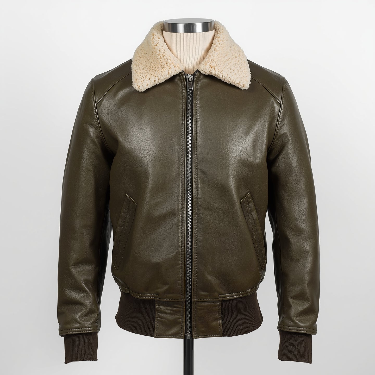 SkyRanger – Olive Green Aviator Bomber Leather Jacket