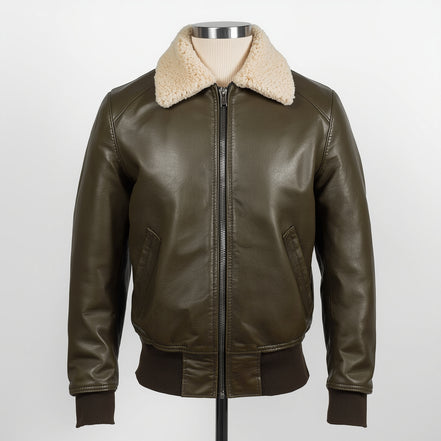 SkyRanger – Olive Green Aviator Bomber Leather Jacket