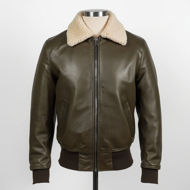 SkyRanger – Olive Green Aviator Bomber Leather Jacket
