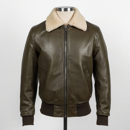 SkyRanger – Olive Green Aviator Bomber Leather Jacket