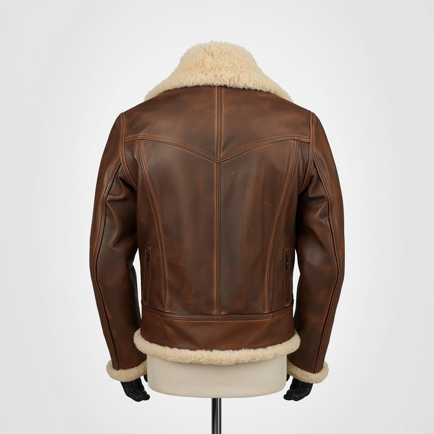 Aegis – Distressed Brown Shearling Leather Jacket