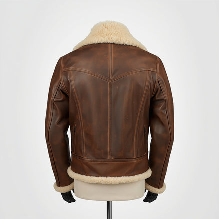 Aegis – Distressed Brown Shearling Leather Jacket