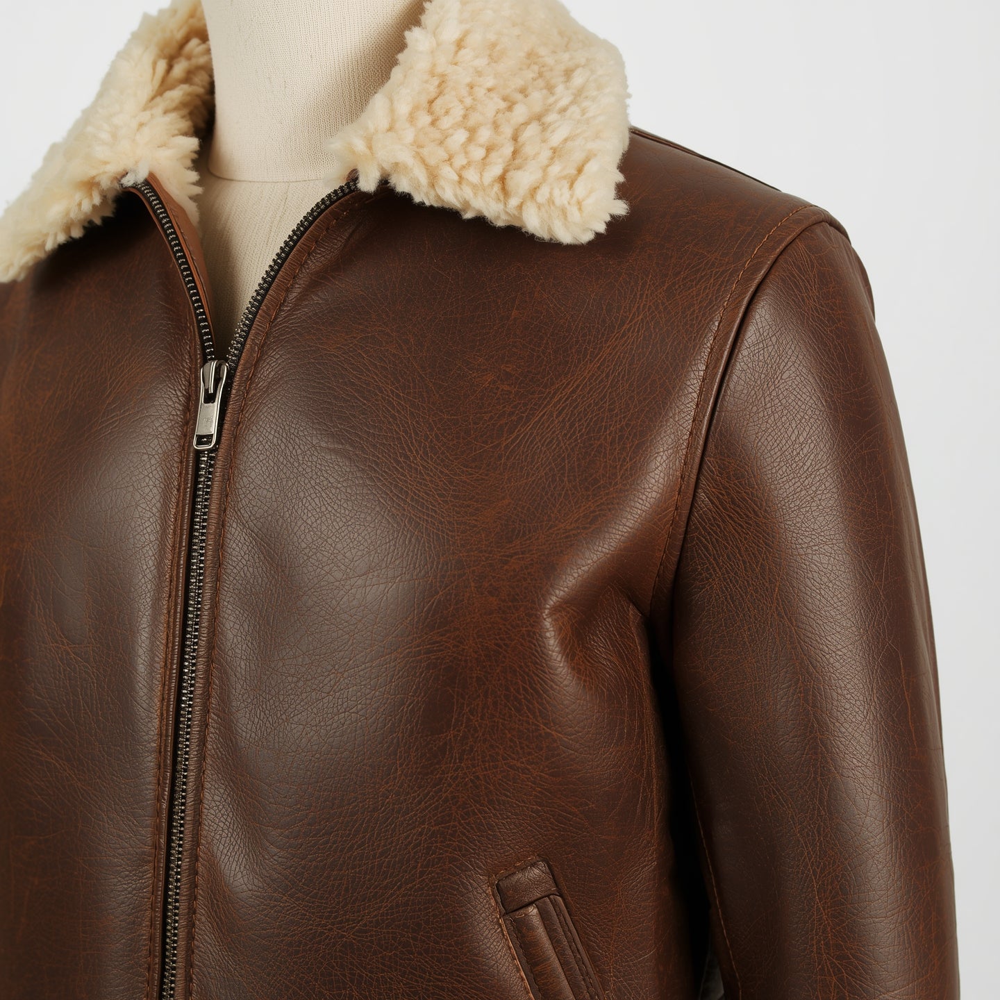 Aegis – Distressed Brown Shearling Leather Jacket