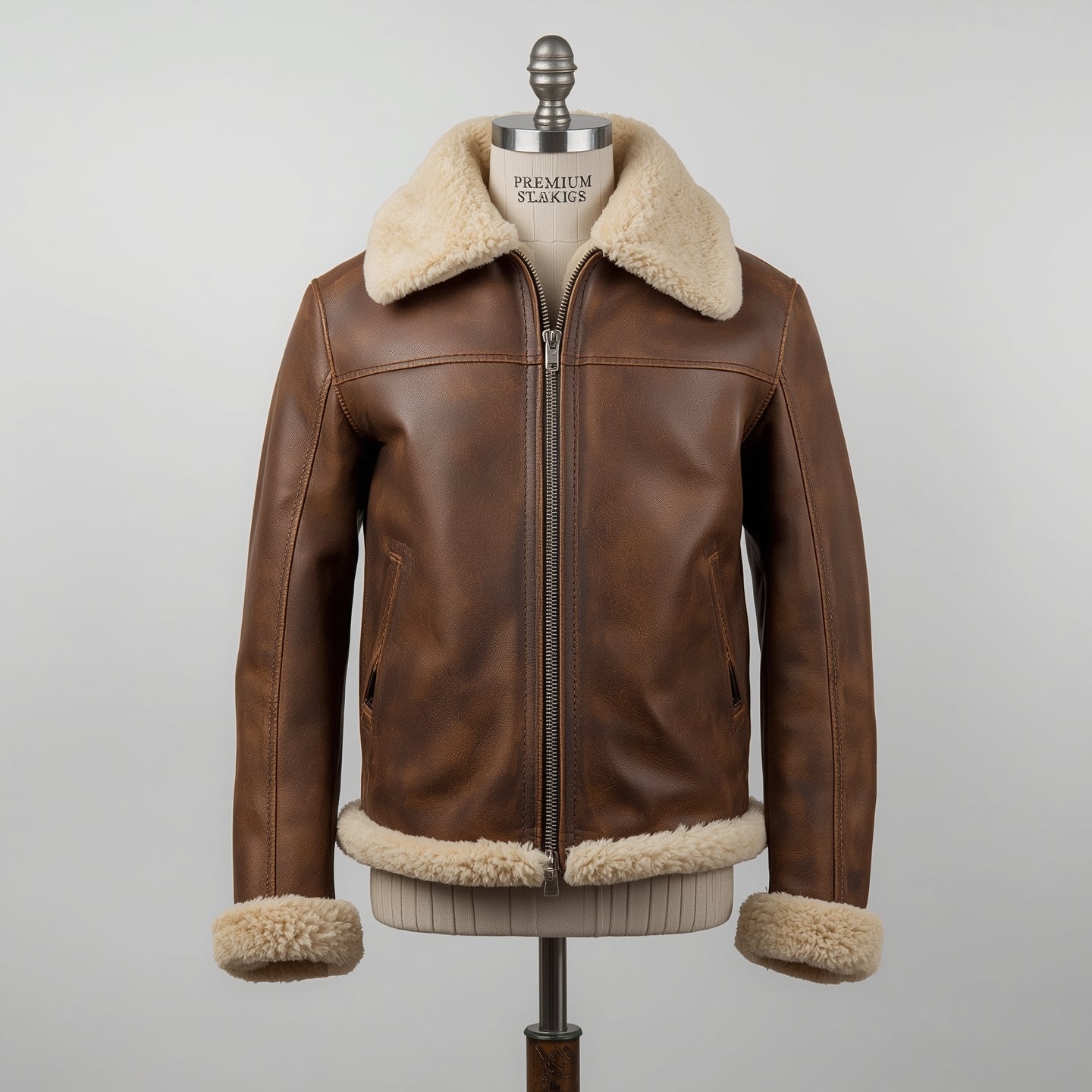 Aegis – Distressed Brown Shearling Leather Jacket