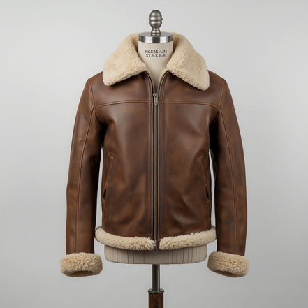 Aegis – Distressed Brown Shearling Leather Jacket