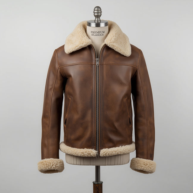 Aegis – Distressed Brown Shearling Leather Jacket