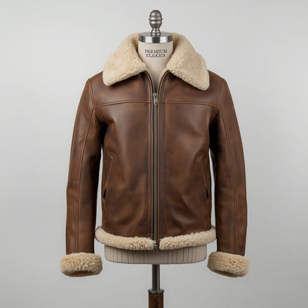 Aegis – Distressed Brown Shearling Leather Jacket