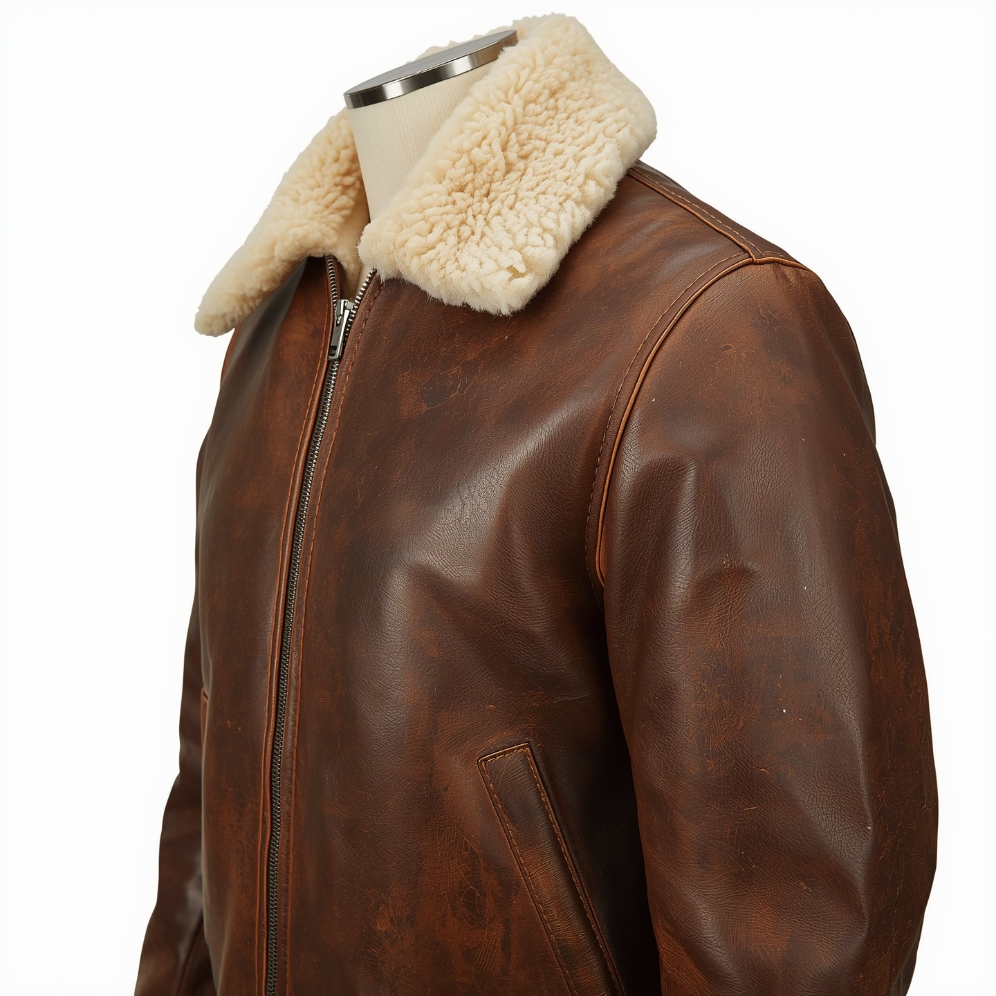 Aegis – Distressed Brown Shearling Leather Jacket