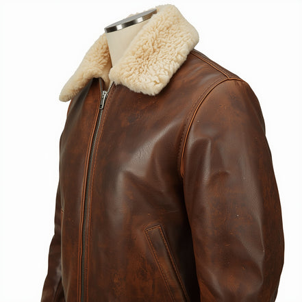 Aegis – Distressed Brown Shearling Leather Jacket